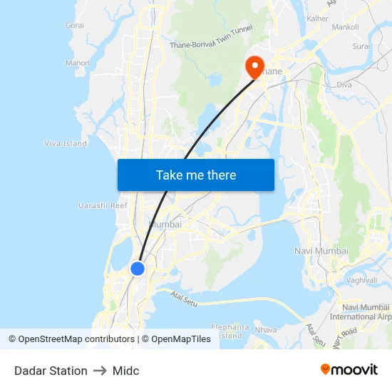 Dadar Station to Midc map