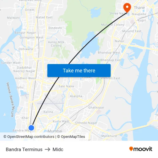 Bandra Terminus to Midc map