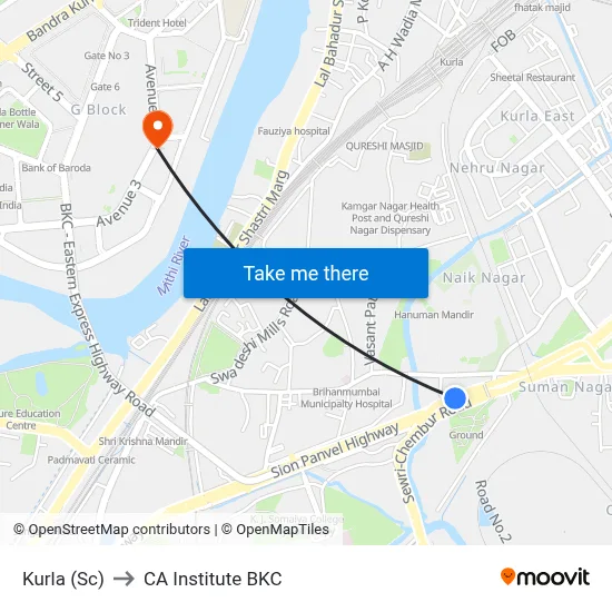 Kurla (Sc) to CA Institute BKC map