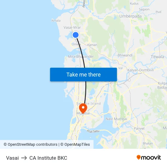 Vasai to CA Institute BKC map