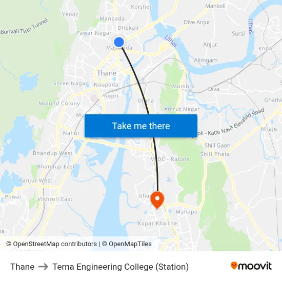 Thane to Terna Engineering College (Station) map