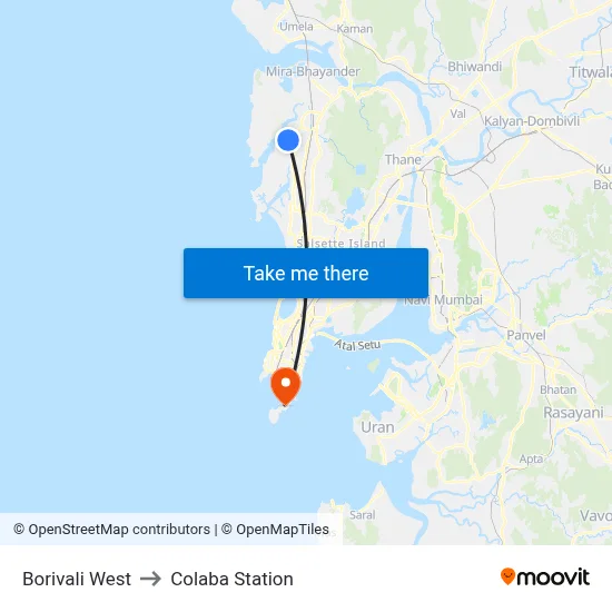 Borivali West to Colaba Station map