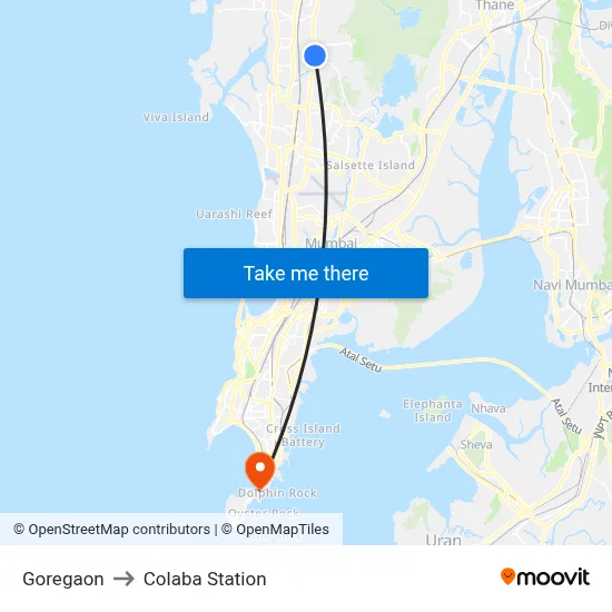 Goregaon to Colaba Station map