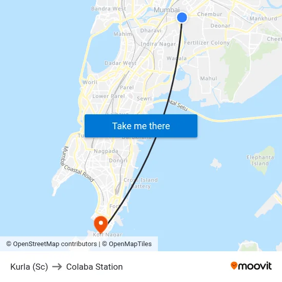 Kurla (Sc) to Colaba Station map