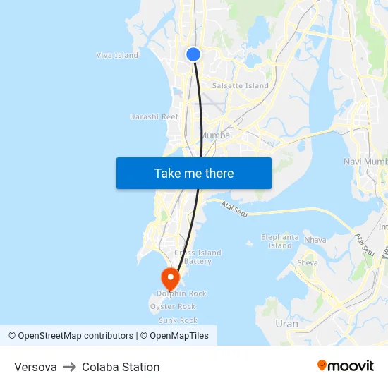 Versova to Colaba Station map