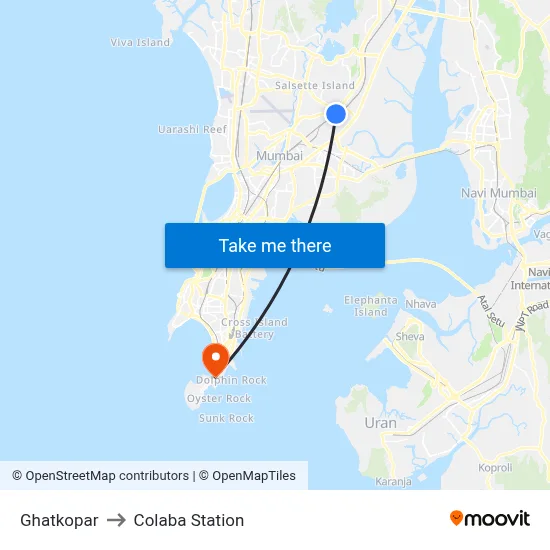 Ghatkopar to Colaba Station map