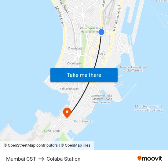 Mumbai CST to Colaba Station map