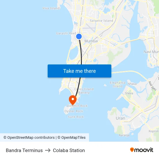 Bandra Terminus to Colaba Station map