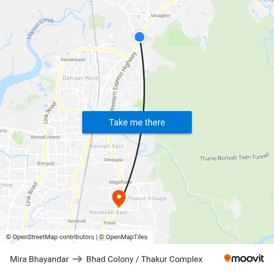 Mira Bhayandar to Bhad Colony / Thakur Complex map