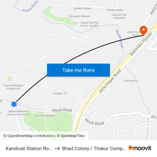 Kandivali Station Road to Bhad Colony / Thakur Complex map
