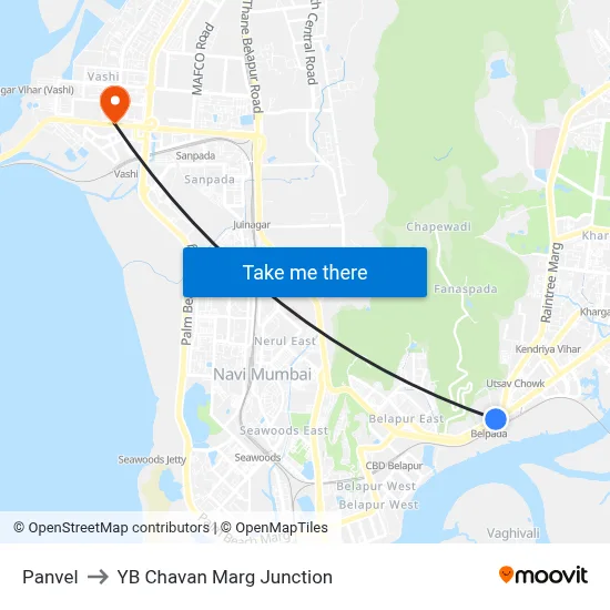 Panvel to YB Chavan Marg Junction map
