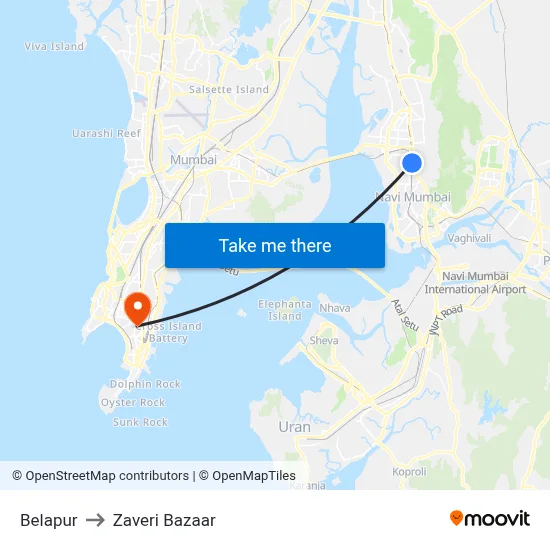 Belapur to Zaveri Bazaar map