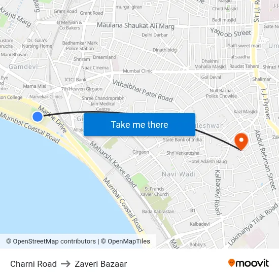 Charni Road to Zaveri Bazaar map