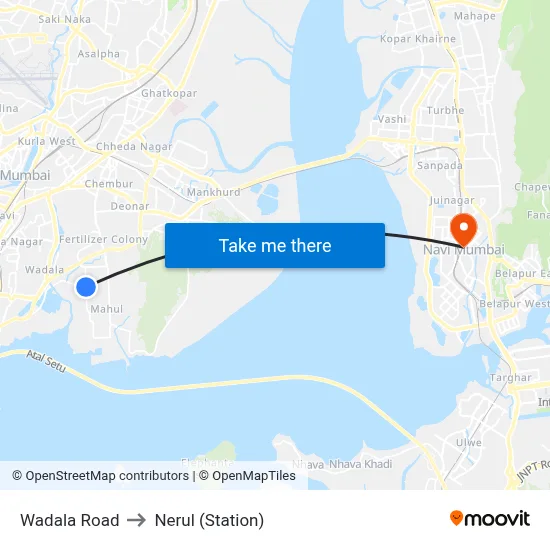 Wadala Road to Nerul (Station) map
