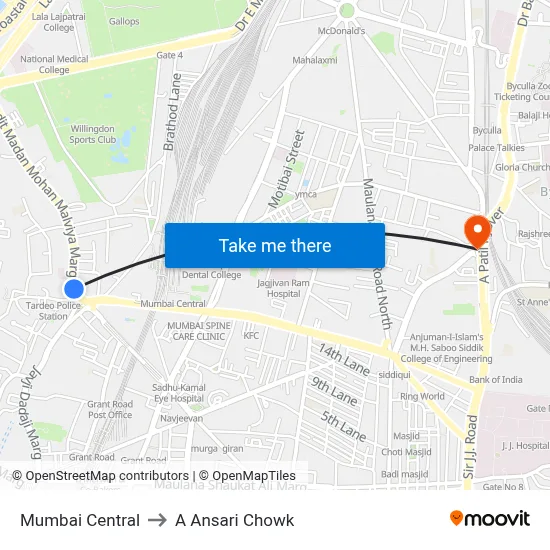 Mumbai Central to A Ansari Chowk map