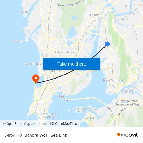 Airoli to Bandra Worli Sea Link map