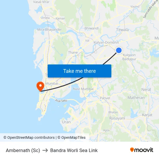 Ambernath (Sc) to Bandra Worli Sea Link map