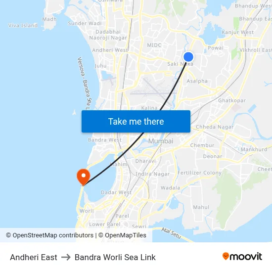 Andheri East to Bandra Worli Sea Link map