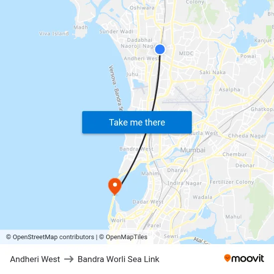 Andheri West to Bandra Worli Sea Link map