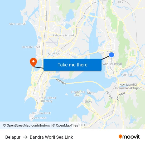Belapur to Bandra Worli Sea Link map
