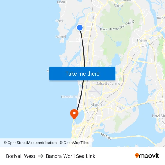 Borivali West to Bandra Worli Sea Link map