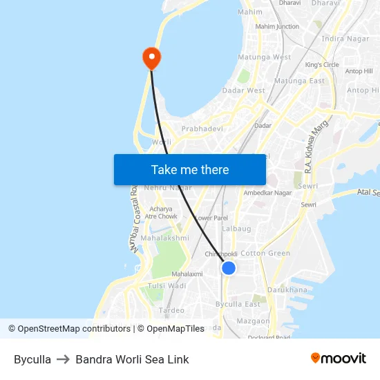 Byculla to Bandra Worli Sea Link map