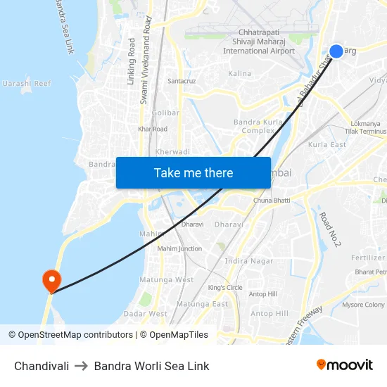Chandivali to Bandra Worli Sea Link map