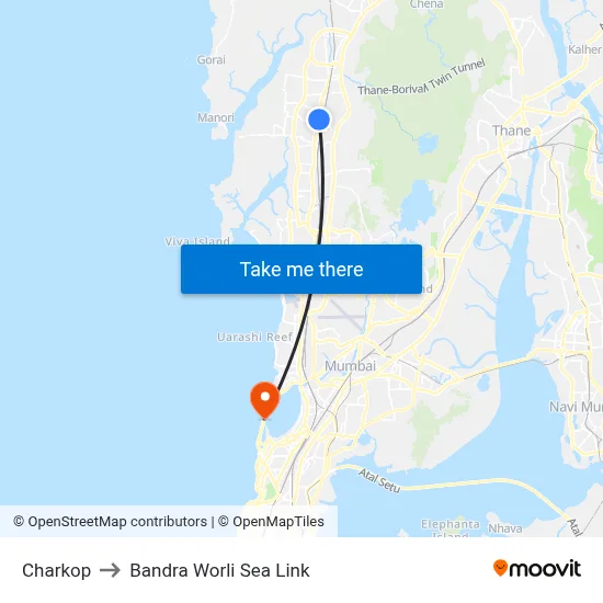 Charkop to Bandra Worli Sea Link map