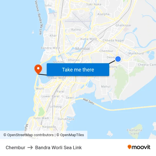 Chembur to Bandra Worli Sea Link map