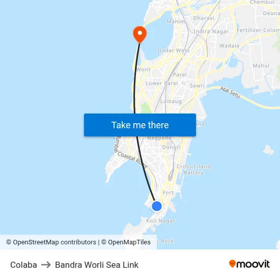 Colaba to Bandra Worli Sea Link map