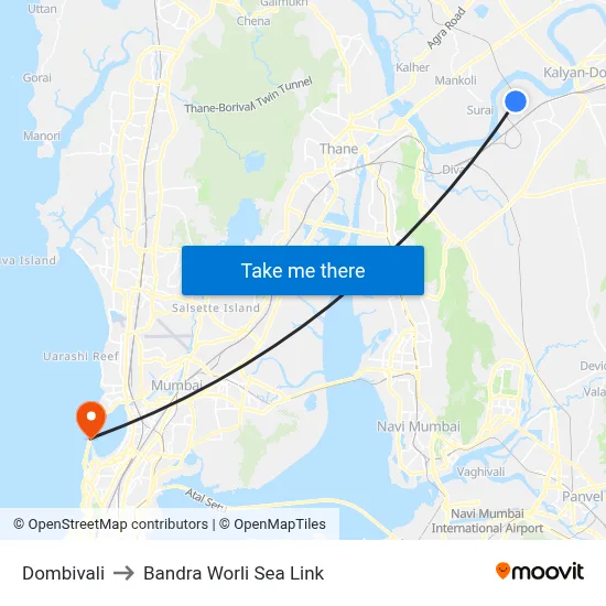 Dombivali to Bandra Worli Sea Link map