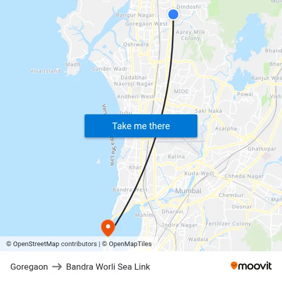 Goregaon to Bandra Worli Sea Link map