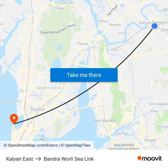 Kalyan East to Bandra Worli Sea Link map