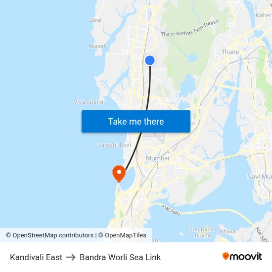 Kandivali East to Bandra Worli Sea Link map