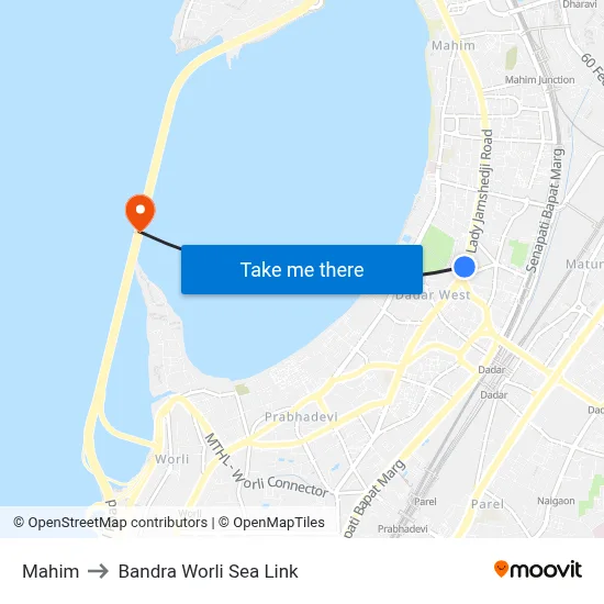 Mahim to Bandra Worli Sea Link map