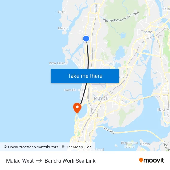 Malad West to Bandra Worli Sea Link map