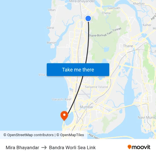 Mira Bhayandar to Bandra Worli Sea Link map