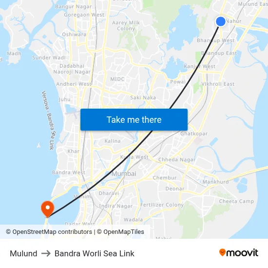 Mulund to Bandra Worli Sea Link map
