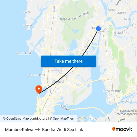 Mumbra-Kalwa to Bandra Worli Sea Link map