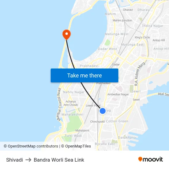 Shivadi to Bandra Worli Sea Link map