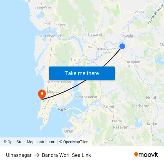 Ulhasnagar to Bandra Worli Sea Link map