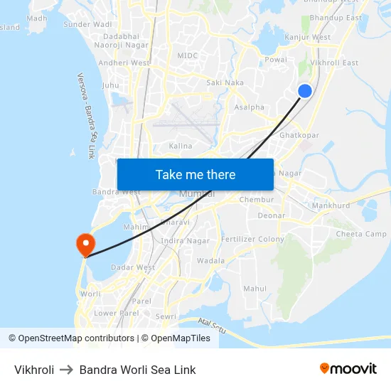Vikhroli to Bandra Worli Sea Link map