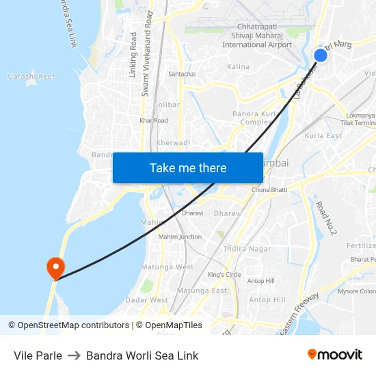 Vile Parle to Bandra Worli Sea Link map