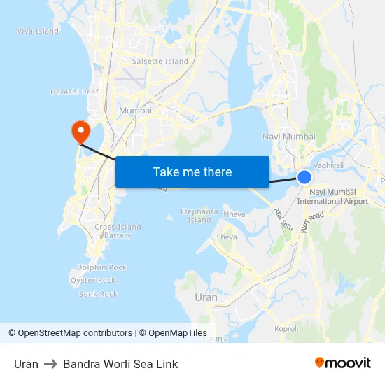 Uran to Bandra Worli Sea Link map