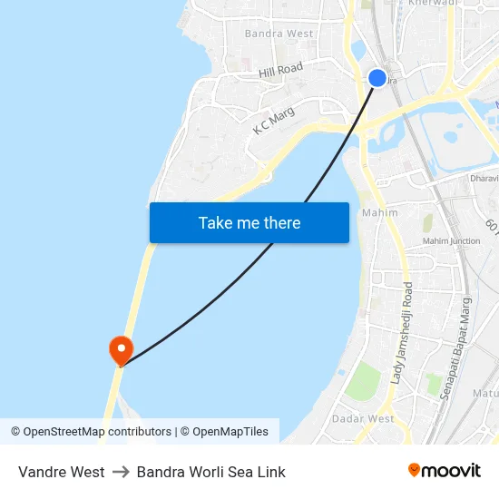 Vandre West to Bandra Worli Sea Link map