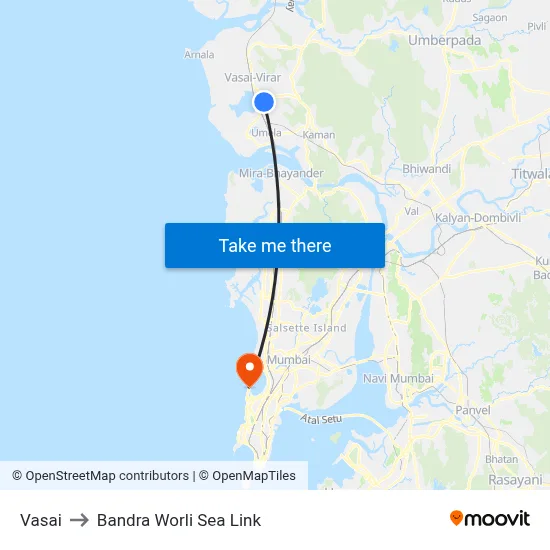 Vasai to Bandra Worli Sea Link map