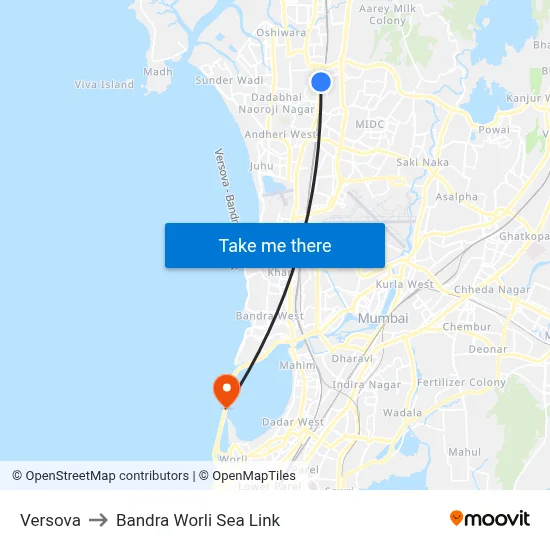 Versova to Bandra Worli Sea Link map