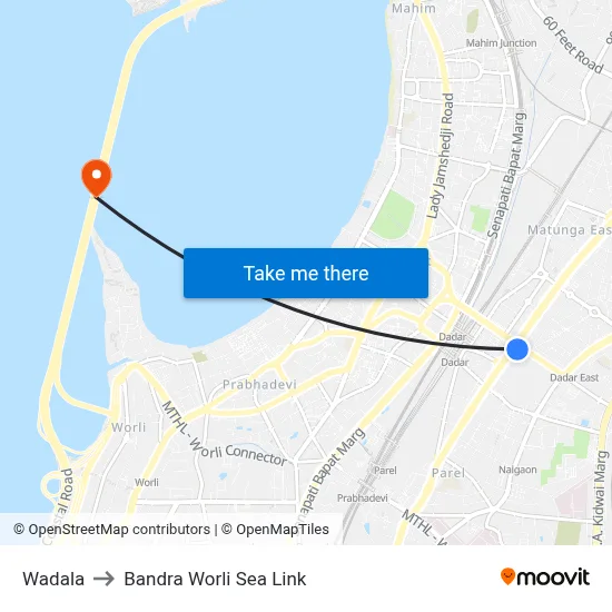 Wadala to Bandra Worli Sea Link map