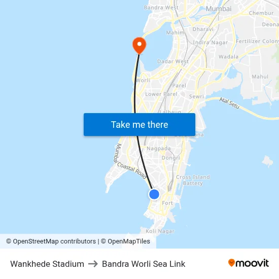 Wankhede Stadium to Bandra Worli Sea Link map