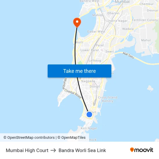 Mumbai High Court to Bandra Worli Sea Link map